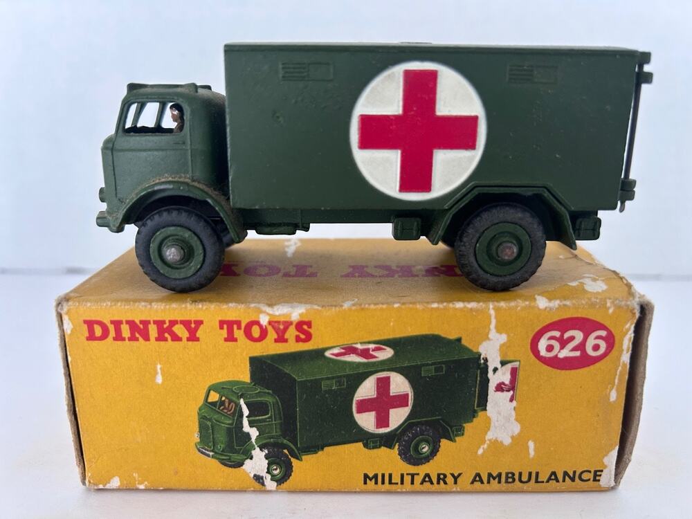 Dinky 626 Military Ambulance Boxed 1956 England, Great shape with worn box.